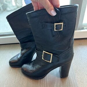Jimmy Choo Black Leather Buckle Boots